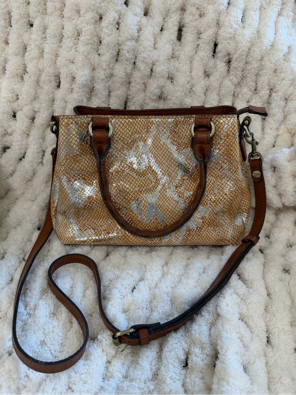 Patricia Nash Brown Snakeskin-Print Crossbody Satchel 10th anniversary - Picture 1 of 14